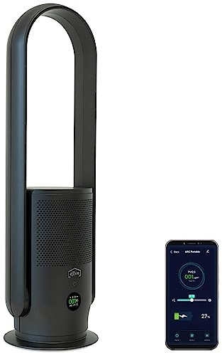 djive ARC Portable 2en1 Purificador de aire & ventilador con batería. Silencioso, HEPA 14 & UVC eliminan polvo, pelos, virus & polen. Con App, control remoto & Alexa. Ideal para alérgicos, gris