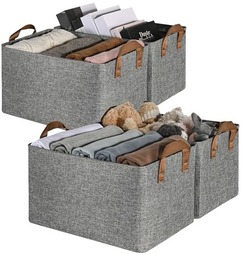 GRANNY SAYS Storage Boxes, Pack of 4 Large Fabric Storage Boxes with Metal Frame, Wardrobe Storage Baskets for Clothes, Baby Clothes Storage Boxes Grey, Foldable Storage Baskets for Wardrobe Storage