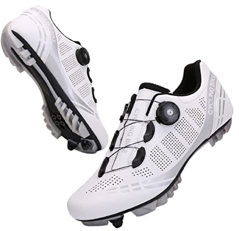 GZQIAWY Professionelle athletische Fahrradschuhe Cleat Herren Rennrad Speed Turnschuhe Outdoor MTB Fahrradschuhe Turnschuhe Zapatillas De Ciclismo Weißer Bergboden 45