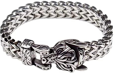 JAOYU Wolf Head Bracelet Viking Bracelet for Men Amulet Norse Bracelet Arm Ring Stainless Steel Cuff Bangle Pagan Jewellery