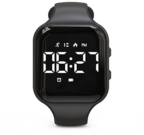 Focwony Non-bluetooth Led Fitness tracker watch,Digital Pedometer watch,with Step Counting/Distance/Calories/Stopwatch/Alarm Clock, Great Gift for Kids Teens Girls Boys Xmas (Square - black)