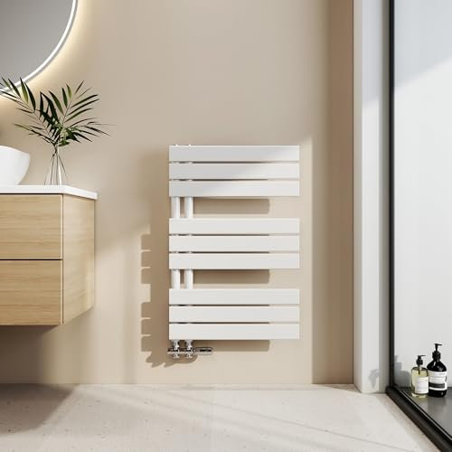 EMKE Toallero Baño Radiador Plano, toallero de Paneles, 762 x 500 mm, Blanco, secador de Toallas con conexión Lateral, 397W, radiador secador de Toallas de Agua Caliente