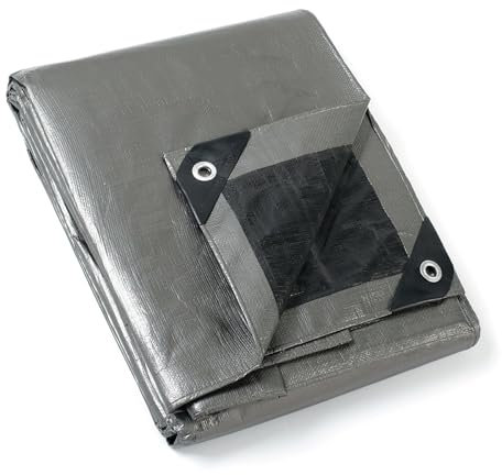 GUARD SHIELD Abdeckplane mit Ösen Wasserdicht 5m x 6m Grau/Schwarz Plane Gewebeplane 160g/㎡ Schutzplane Allzweckplane, Reißfest, UV-stabilisiert, Schimmelresistent