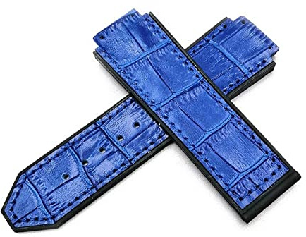 MINGCAI Uhrengurt kompatibel mit Hublot 25mm*19mm Soft Watchband kompatibel mit Hublot Big Bang Series Uhren Handgelenk Armband Leder+Silikon (Band Color : Blue, Band Width : 25mm-19mm)