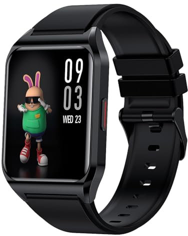 Smartwatch für Herren – Pulsoximeter | Körperthermometer | großes Display von 1,69 Zoll | Smartwatch für Damen, kompatibel mit Android- und iOS-Telefonen, Silikonarmband, Schwarz