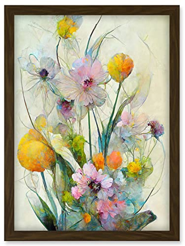Doppelganger33 LTD Elegant Watercolour Pink And Yellow Spring Flower Bouquet Illustration Artwork Framed Wall Art Print A4