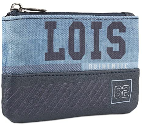 Lois - Portamonete Uomo Piccolo in Canvas-Pvc con protezione RFID - Porta Monete con Chiusura a Cerniera - Porta Monete da Uomo piccolo Portachiavi, Blu