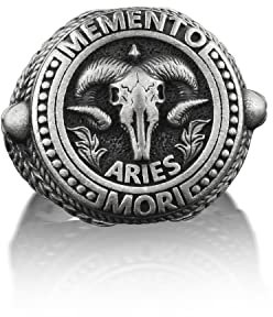 BySilverStone Jewelry Silver Ring Men - Aries Memento Mori Ring For Men, Ram Skull Gothic Mens Signet Ring in Silver, Zodiac Signet Ring For Boyfriend, Birthday Gift For Him