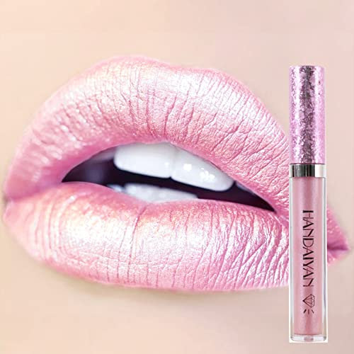 Lip Stick,Matte Lipstick Pink Lipstick Makeup Metallic Light Lipsticks,Lipsticks For Women Long Lasting Waterproof Non-Stick Cup Not Fade Glitter Lipgloss Gifts (Pink, One Size)