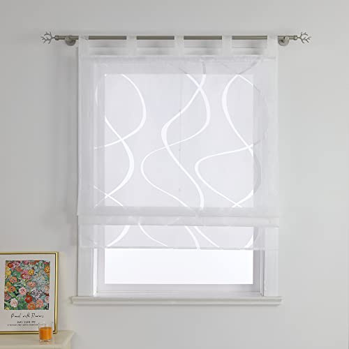 Joyswahl Voile Raffrollo mit Ausbrenner Wellenmuster »Yuna« Raffgardine mit Schlaufen Schals Fenster Unifarbige Vorhänge BxH 120x140cm Weiß 1 Stück