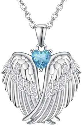 KINGWHYTE Schutzengel Halskette Sterling Silber Engel Flügel Halskette mit Herz Zirkon Flügel Anhänger Halskette Engel
