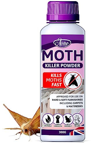 Aviro Moth Killer Powder - Professional Grade Carpet Moth Treatment. Pet-Friendly Moth Powder Approved For Use On Hard & Soft Furnishing Including Carpet. Naturally Derived Carpet Beetle & Moth Killer