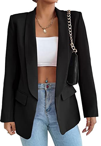 Damen Blazer Langer Casual Open Front Blazer Arbeit Büro Jacken mit Taschen Schwarz XL