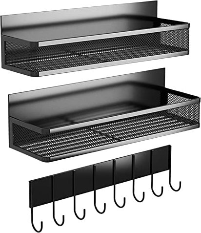 Shenrongtong Magnetic Rack Shelf for Refrigerator, Refrigerator Magnetic Utensil Holder - Strong Magnetic Shelf with 8 Hangers for Holding Jars, Bottle, Kitchen Towels, Cooking Utensils