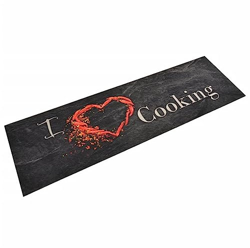 vidaXL Küchenteppich, Küchenläufer rutschfest Waschbar, Teppich Läufer für Küche, Teppichläufer Maschinenwaschbar, Cooking Schwarz 45x150cm Samt