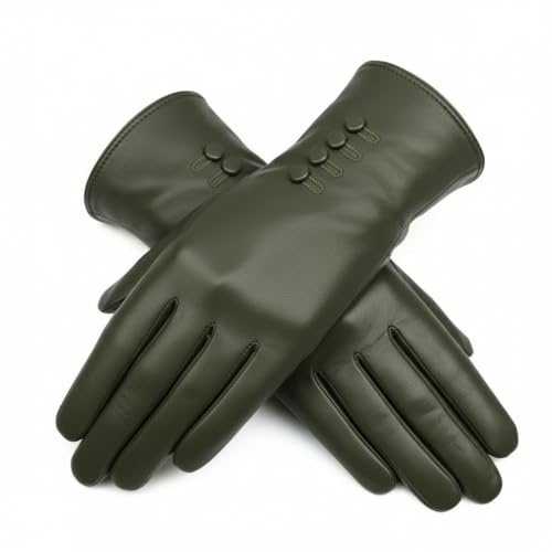 Womens Genuine Soft Leather Gloves Fully Lined. (Dark Green, Medium 7)