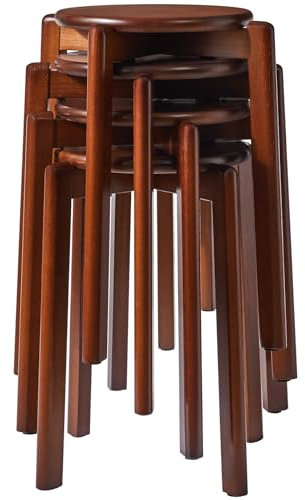 YMYNY Juego de 4 Taburetes Redondos de Madera, Taburetes de Bar Silla, Apilable de Madera Antideslizante, Taburete Pequeño, para Cocina, Oficina, salón, 27×27×45CM Nogal HBD026H-4