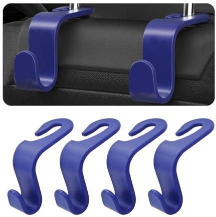 CGEAMDY Crochet pour Siège de Voiture, 4 Pièces Crochets Appuie Tete Voiture, Accesoire Voiture Intérieur pour Appuis-tête, sacs à Main, Porte-Monnaie, sacs à Provisions, Bouteilles d'eau (Bleu)