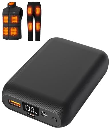 Sevdiea Power Bank per Gilet Riscaldato 7,4V 16000mAh, Sevdiea Batteria per Gilet Riscaldato con Display LCD, Caricabatterie Portatile Power Bank per Gilet Riscaldato con Porta USB DC