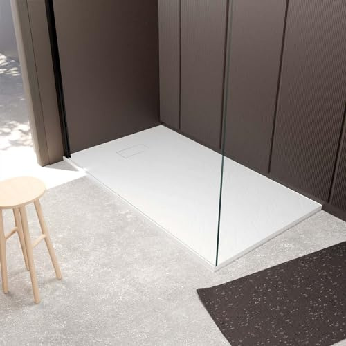 Receveur de douche 80x140x2.6 cm en SMC Finition Ardoise - Blanc Mat - ROCK 2 WHITE
