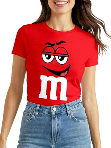 MoonWorks® Damen T-Shirt Fasching Karneval M Aufdruck Gruppen- Kostüm Verkleidung Last Minute Faschingskostüme Frauen Slim Fit Rot XS