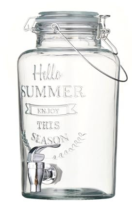 Point-Virgule Distributeur boissons avec robinet Hello Summer fontaine à boisson à robinet avec robinet 3L, transparent