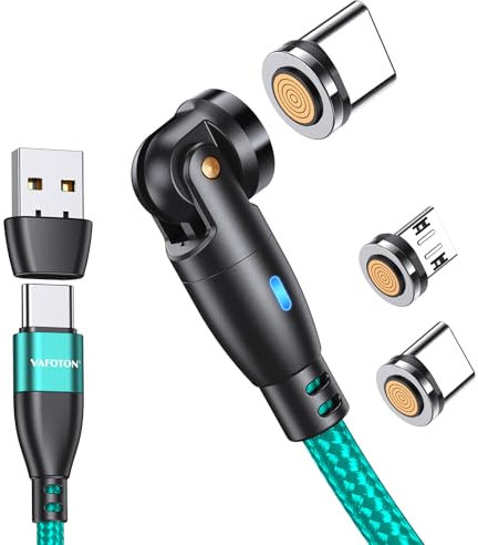 VAFOTON Cavo di Ricarica Magnetico USB C a 9PIN 1M,360° e 180° Ricarica Rapida, 6 in 1 USB C/A a Tipo C, Cavo Magnetico per Tipo C/Micro USB/i-Products/Galaxy S22/S23/S23 Ultra/MaBook/PadPro-Verde
