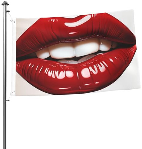Flaggen für den Außenbereich, doppelseitig, mit Messingösen, niedliche Grafik, rote Lippen, Willkommensflaggen für Jahrestag, Hochzeit, saisonale Feiertage, Außendekoration, Flaggen, 60 x 90 cm