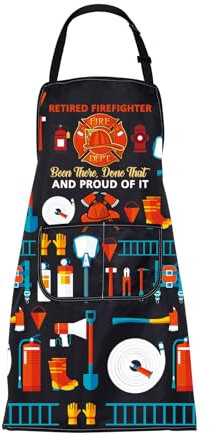 ENSIANTH Feuerwehrschürze im Ruhestand, Geschenk für Feuerwehrmann, Kochen, Küchenschürze mit Taschen, Feuerwehr-Geschenke, Feuerwehrschürze im Ruhestand, M