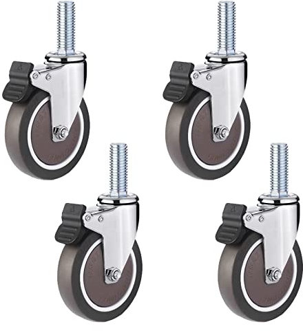 Schwerlastrollen Robuste Lenkrollen, 10,2 cm, Möbel-Lenkrolle, M12 x 25 mm, Gewindeschaft, Lenkrolle, 100 mm, gummierte Trolley-Räder, for Trolley-Einkaufswagen, Tragfähigkeit 240 kg, 4 Stück (univers