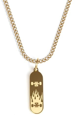 UNSHINEBAR Skateboard Kette mit Anhänger für Herren und Damen - Streetwear Halskette mit Skateboard Anhänger aus Edelstahl und 18K Gold - Wasserfeste Kette - 50-55cm Länge verstellbar (Gold)