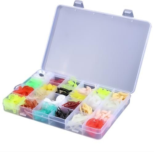 Fleymu Angelköder, 285 Stück Kunstköder Gummiköder Set, Forellenköder Gummi Set, Weiche Fisch Köder Tackle, Mais, Mehlwürmer, Regenwürmer, Angel Köder Box Set, Angelköder für Süß- und Salzwasser