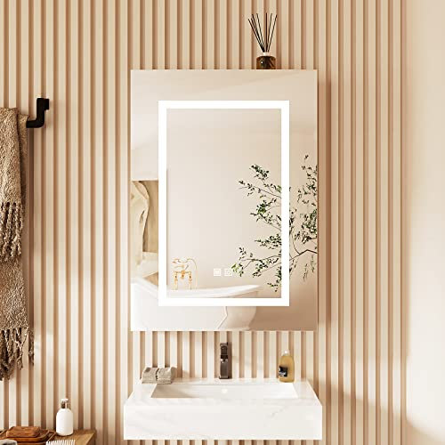 KEEPREAPER Spiegelschrank Bad mit Beleuchtung, Badezimmerschrank mit Spiegel und Entnebelungsfunktion, Badschrank hängend mit 3 Einlegeböden, Wandschrank für Badezimmer modern,50x13x70cm