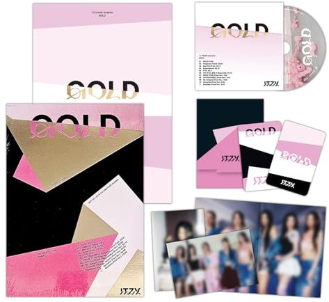 ITZY - [GOLD] (STANDARD Ver. - ROSE GOLD) Out Box + CD-R + Photobook + Photocard + Postcard + Folding Poster + 2 Pin Badges + 4 Extra Photocards