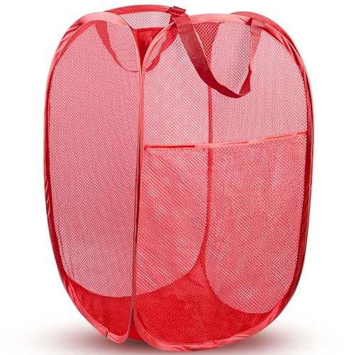 Pop-Up-Wäschekorb, 1 x Pop-Up-Wäschekorb, Premium-Wäschekorb, Netz-Wäschekorb, Pop-Up-Körbe für Wäsche, Netz-Wäschekorb, faltbarer Pop-up-Netzkorb, Reisekorb, Rot