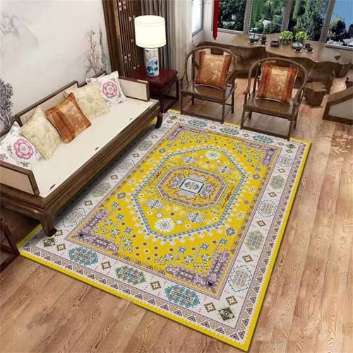AU-SHTANG kinderzimmerteppich Gelber Teppich, leicht zu reinigen, feuchtigkeitsbeständig, Neuer Rutschfester Teppichrug Carpet,Gelb,140x200cm