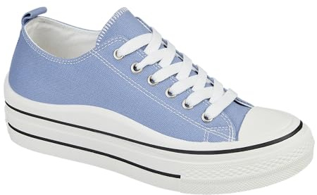 Urban Jacks Ladies Lace Up Platform Sole Canvas Baseball Sneakers 4-8 (Sky, UK Footwear Size System, Adult, Women, Numeric, Medium, 4)