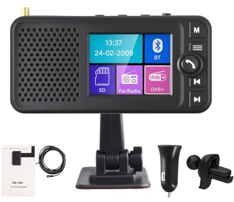 Hikity DAB+ Adapter 2,4 Zoll LCD FM-Sender Bluetooth Aux Autoladegerät | DAB/DAB+ Empfang, Auxiliary Input/Output, Farbdisplay.