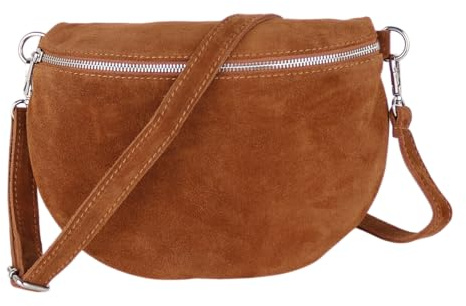 MIRROSI Damen Bauchtasche aus Wildleder, Made in Italy. Als Umhängetasche, Brust- oder Schultertasche tragbar, 26x20x8 cm, Reißverschlussfach hinten.