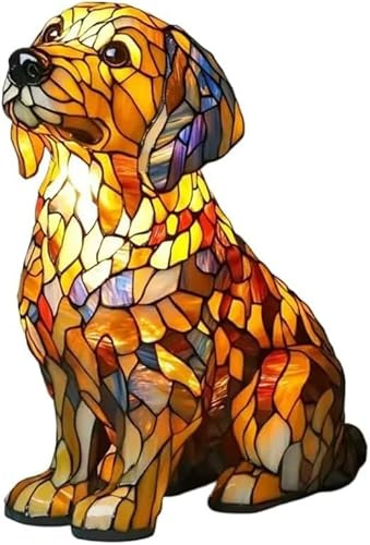 Generisch Gartenstadl Leuchthund - handgefertigte Lampe, die Herzen erstrahlen lässt, Dekorative Hundelampe(Golden Retriever)
