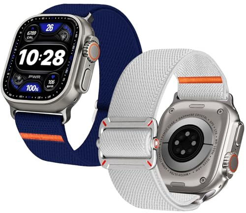 Fullmosa Nylon Sport Armband für Apple Watch 49mm 46mm 45mm 44mm | 2 Stück für iWatch Ultra 3/2/1 Series 11 10 9 8 7 6 5 4 SE, Atmungsaktives Elastisches Solo Loop, Polarstern & Dunkelblau