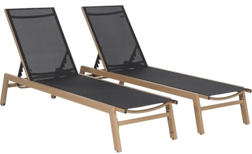 2er-Set Sonnenliegen aus Aluminium in Holzoptik Elysia - Schwarz
