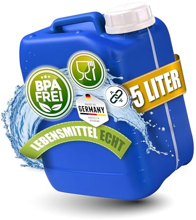 Kosmetex Bidon à eau 5 l bleu, sans BPA et adapté à un usage alimentaire, bidon de 5 litres pour camping, jardin, commerce et maison, robuste, fabriqué en Allemagne