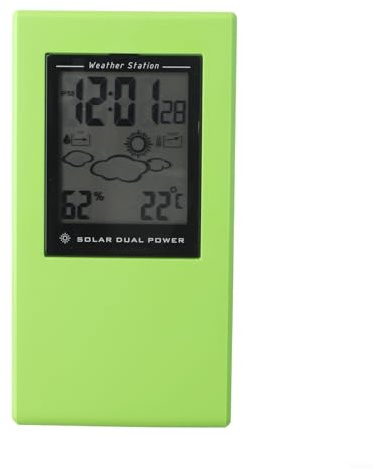 Jotekonoby LCD Solar Wetterstation Uhr - Präzise und Luftfeuchtigkeit mit eingebauter Uhr, ideal für Hof, Terrasse und Garten (grün)