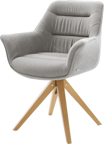 DELIFE Esszimmerstuhl Kaira-Flex Holzgestell kantig Natur Strukturstoff Soft Grau 180° drehbar