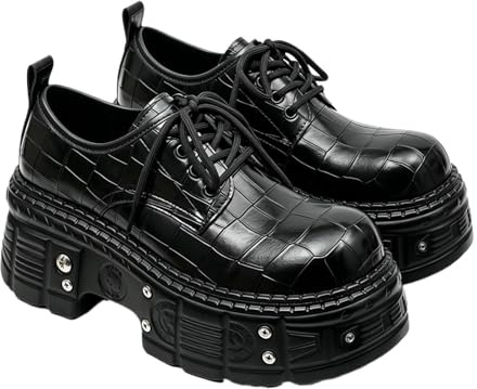 Genérico Zapatos Oxford Hombre con Plataforma Gruesa De Microfibra, Punta Redonda Cordonables Cómodos, Suela Antideslizante, Estilo Callejero Informal(Black,43 EU)