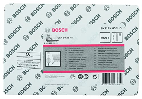 Bosch Professional 4000x Rundkopf-Streifennägel 21° SN21RK 60RHG (2.8 mm, 60 mm, gehartzt, feuerverzinkt, gerillt, Zubehör für Nagelpistolen, Druckluftnagler)