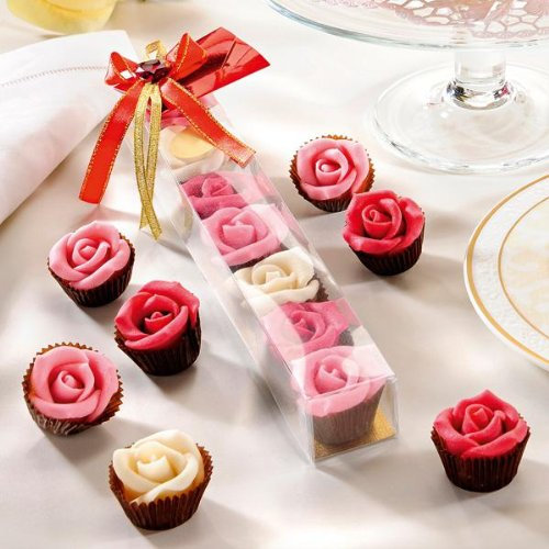 Handgefertigte Marzipan - Rosen 7 Stück = 90g (1 Packung) in Klarsichtverpackung mit Dekoschleife und Briefumschlag - Ideal zum Verschenken
