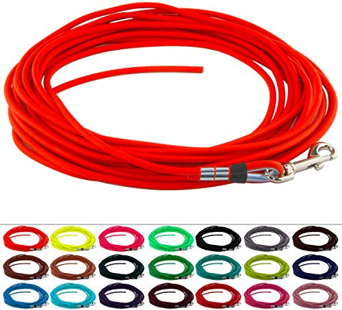 LENNIE Runde BioThane Schleppleine für Hunde von 15-25kg, Ø 6mm, 8m lang, ohne Handschlaufe, Neon-Orange