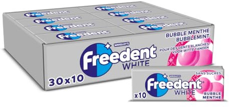 FREEDENT WHITE - Chewing Gum Sans Sucre - Goût Bubble Menthe - 30 Paquets de 10 Dragées - Grand Format 300 Dragées - 420g
